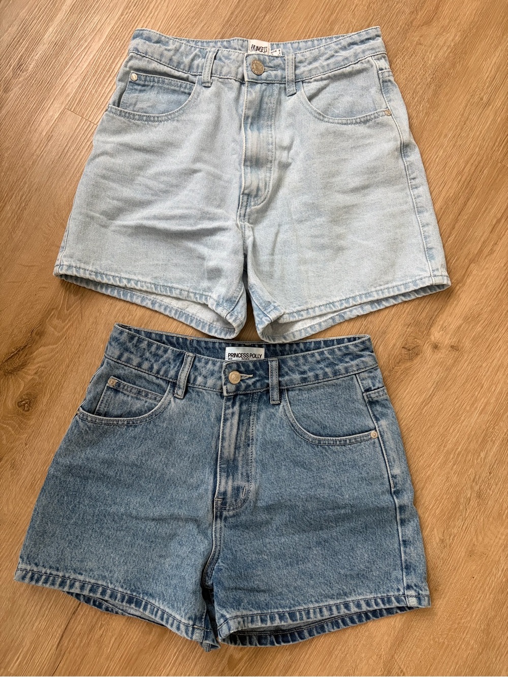 Princess Polly High-Rise Denim Shorts - Light Blue & Medium Blue